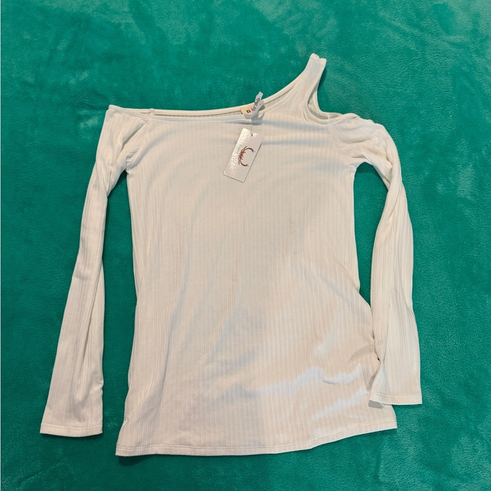White Off-Shoulder Ribbed Top